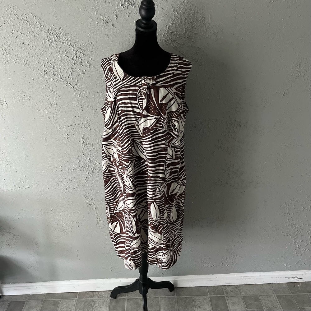 Y2k Avenue Leaf Print Brown White Flowy Dress Large